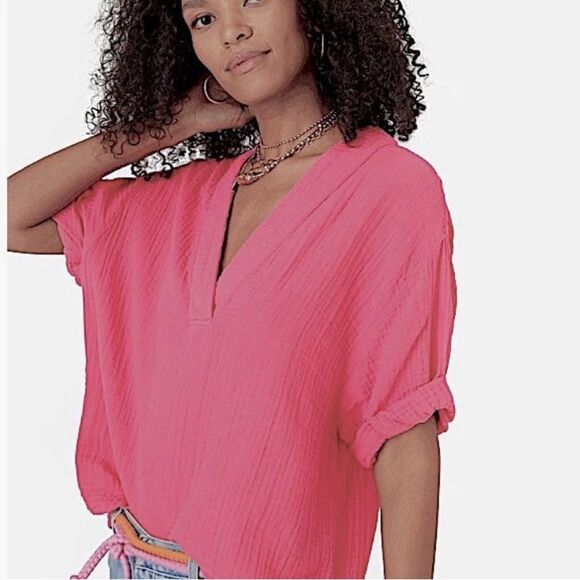 NEW XIRENA 100% Cotton Gauze Avery Top Size Small Gauze V-Neck Top Coral Rose S - Picture 7 of 10